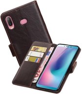 Zakelijke Book Case Telefoonhoesje Geschikt voor de Samsung Galaxy A6s - Portemonnee Hoesje - Pasjeshouder Wallet Case - Mocca