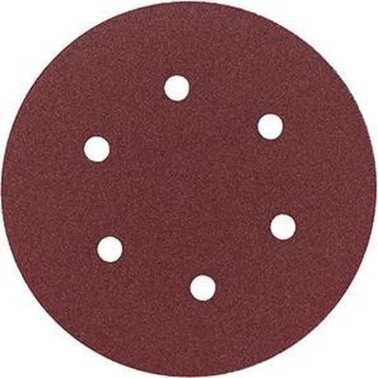 Rode schuurschijf van 150 mm met 5 gaten en P100 korrel.