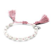 CO88 Collection Elemental 8CB 90111 Armband met Tassels - Zoetwaterparel 6x7 mm - One-size - Roze