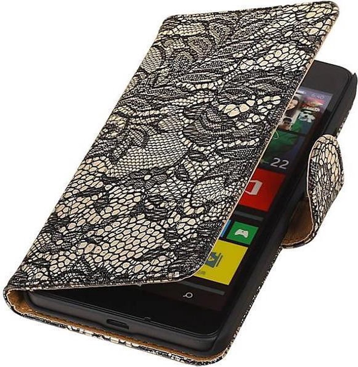 Lace Bookstyle Wallet Case Hoesjes Geschikt voor Microsoft Lumia 640 Zwart