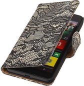 Lace Bookstyle Wallet Case Hoesjes voor Microsoft Lumia 640 Zwart