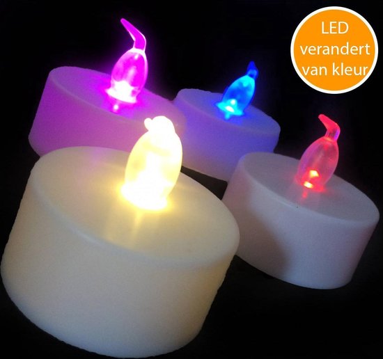 LED kaarsen - LED theelichtjes - LED waxinelichtjes - Theelichtjes - 24  stuks -Multicolor | bol.com
