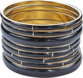 Behave - Armbanden - Set van 2 brede bangles en 6 smallere bangles - Zwart - Goud Kleur - 21.5cm