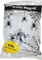 Halloween Wit spinnenweb met spinnen 60 gr - Halloween/horror thema decoratie
