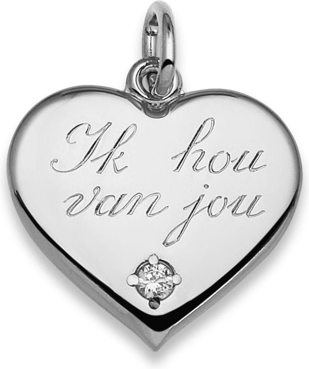 TRESOR hart "ik hou van jou" hanger met Swarovski zirkonia steen - Zilver
