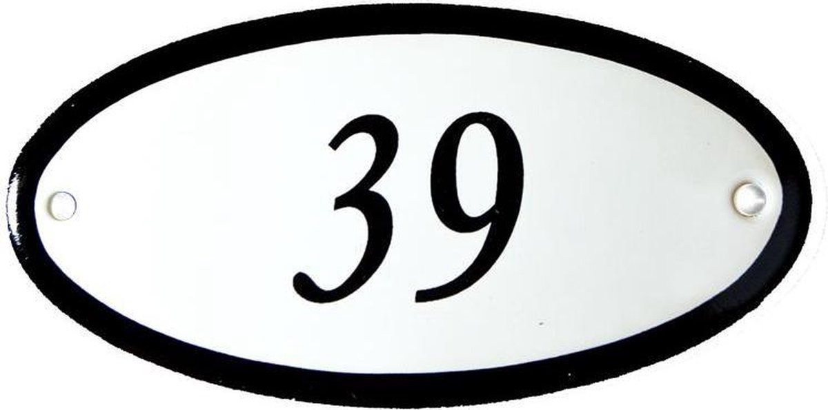 Emaille huisnummer ovaal nr. 39 10x5cm