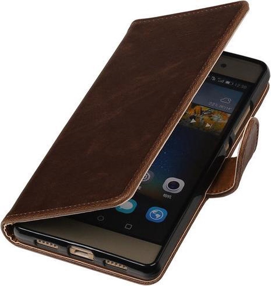 Mocca Pull-Up PU booktype wallet cover hoesje voor Huawei P8 Lite