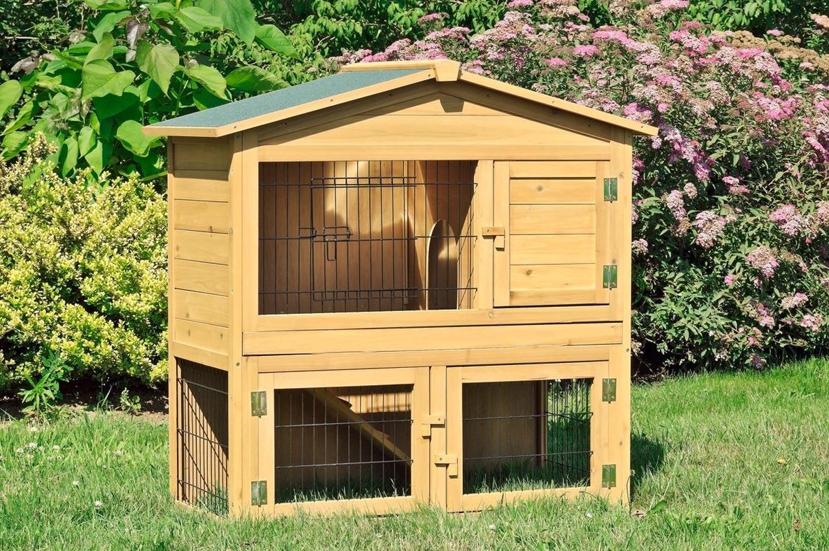 Konijnenhok met verdieping XXL, hok voor konijn, cavia en andere knaagdieren