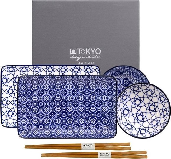 Tokyo Design Studio Nippon Blue sushi serviesset 6-delig * Donkerblauw * de Bije