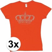 3x Koningsdag T-shirt dames oranje maat S - Kingsdag kleding