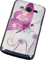 3D Hardcase met Diamant Galaxy Core LTE G386F Vlinder Paars - Back Cover Case Bumper Hoesje