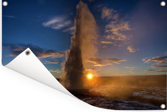 Sunrise over the célèbre Geysir in Iceland Garden poster 60x40 cm - small - Toile de jardin / Toile d'extérieur / Peintures d'extérieur (décoration de jardin)