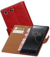 Zakelijke Book Case Telefoonhoesje Geschikt voor de Sony Xperia XZ Premium - Portemonnee Hoesje - Pasjeshouder Wallet Case - Rood
