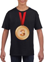 Bronzen medaille kampioen shirt zwart jongens en meisjes - Winnaar shirt Nr 3 kinderen 146/152