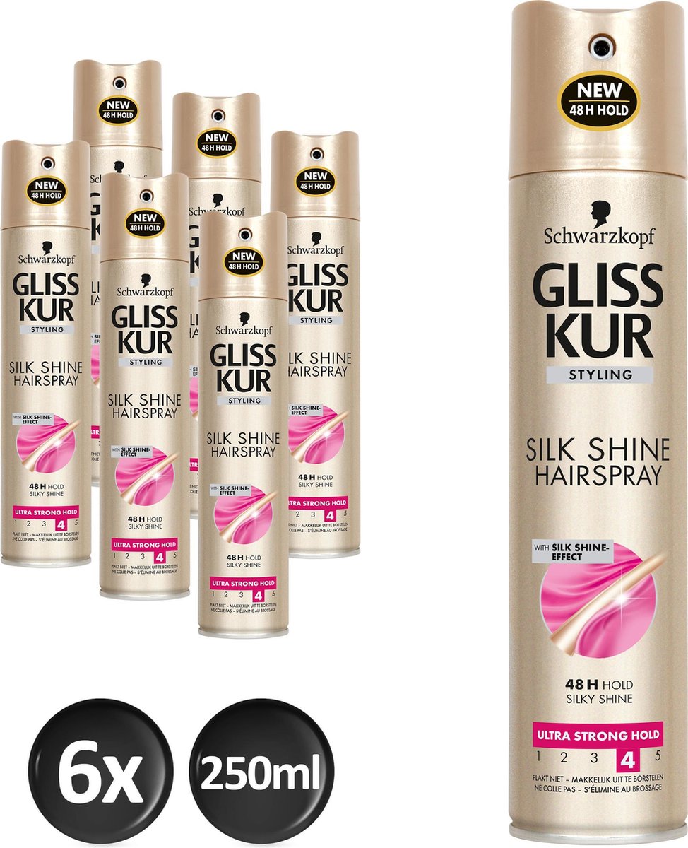 Schwarzkopf Gliss Kur Silk Gloss Haarspray 250 ml - 6 stuks - Voordeelverpakking