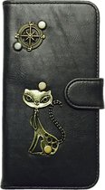 MP Case® PU Leder mystiek desing Zwart Hoesje voor Motorola Moto G4/G4 Plus Kat Figuur book case wallet case
