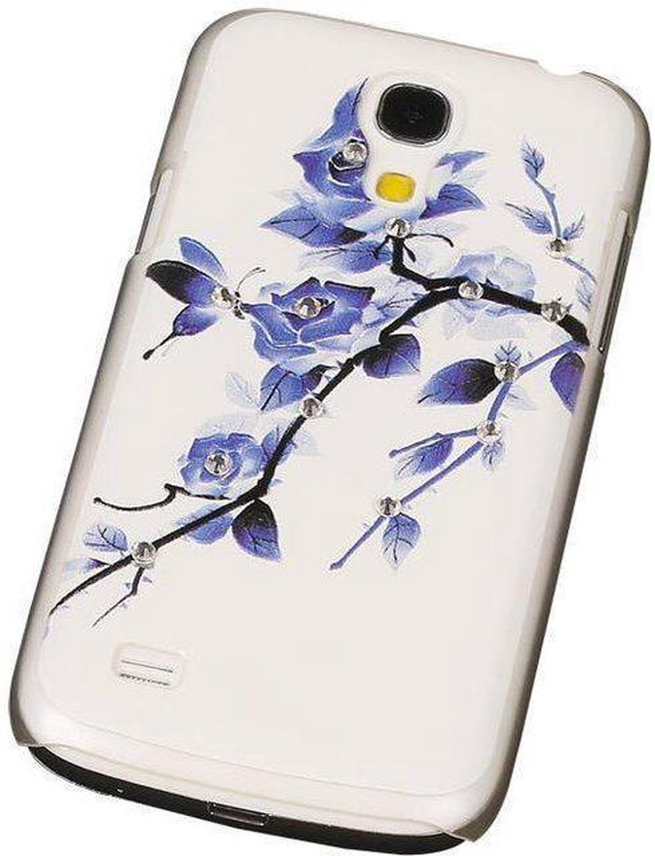 3D Hardcase met Diamant Galaxy S4 Mini I9190 Blauw Roos - Back Cover Case Bumper Hoesje