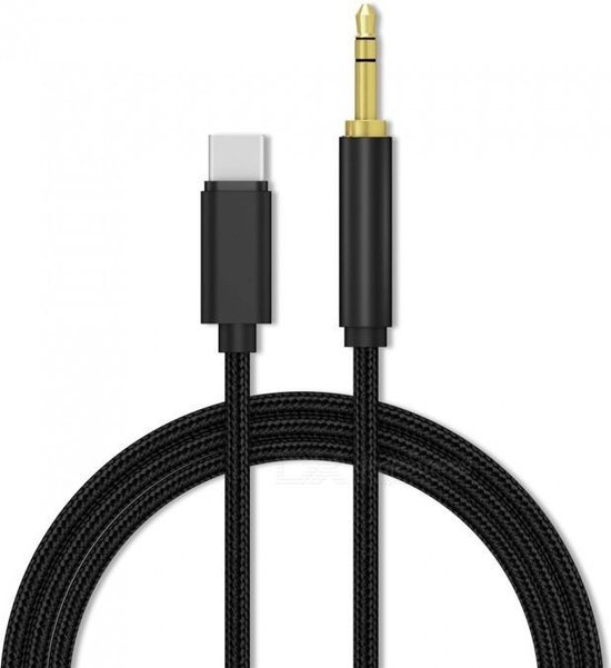 bol.com | USB-C male naar 3,5mm Jack aux audio male adapter kabel  Zwart/Black 1M