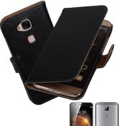 MP Case Zwart vintage lederlook bookcase voor de Huawei G8 wallet hoesje