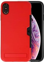 Rood Tough Armor Kaarthouder Stand Hoesje voor iPhone XS Max