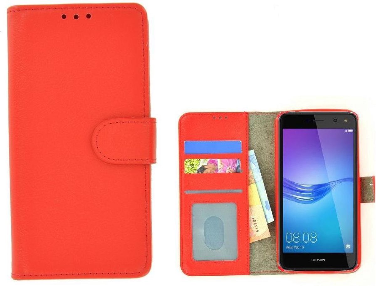 Rood Wallet Bookcase Fashion Hoesje voor Huawei Y6 2017