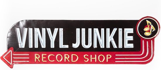 Signs-USA Vinyl Junkie - Disque vinyle et gramophone fan - assiette murale rétro - 55 x 18 cm