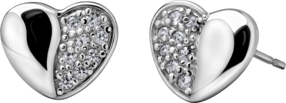 Quiges - Oorknoppen Hart met Zirkonia Transparant - Dames Oorbellen - 925 Zilver Rhodium - ESE016