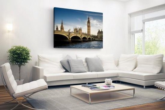 Big Ben de la Tamise en toile 120x80 cm - impression photo sur toile peinture Décoration murale salon / chambre à coucher) / Villes Peintures Toile