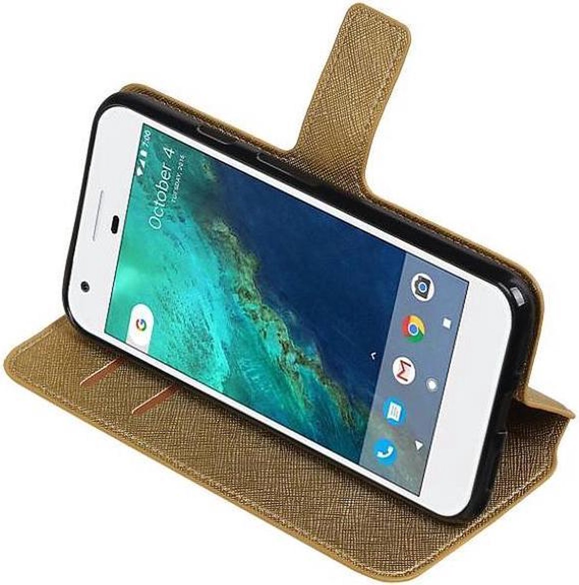 Cross Pattern TPU Bookstyle Wallet Case Hoesjes Geschikt voor Google Pixel Goud