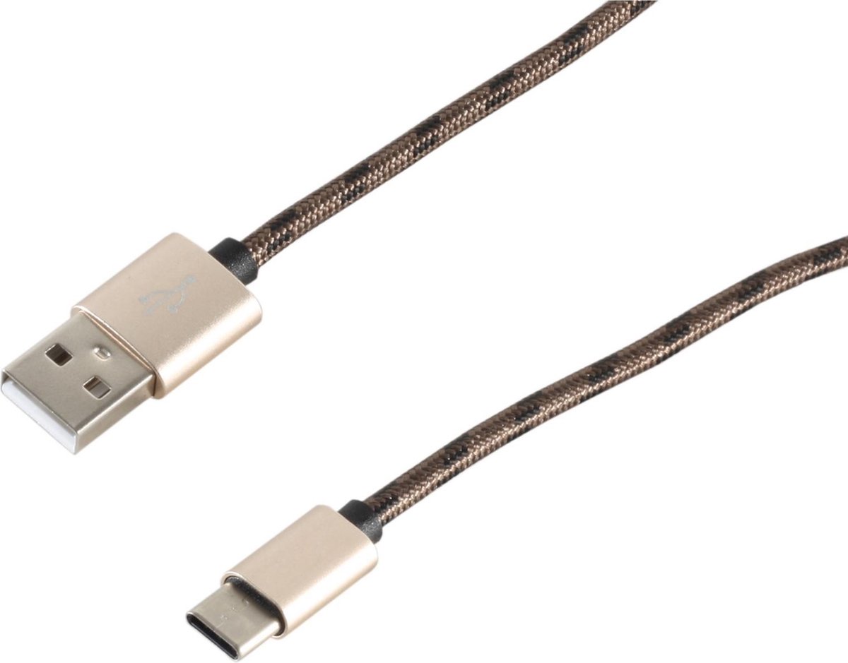 USB-C naar USB-A kabel - USB2.0 - tot 2A / bruin nylon - 0,90 meter