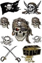 9x Piraten thema stickers met glitters - kinderstickers - stickervellen - knutselspullen