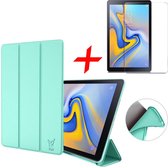 Samsung Galaxy Tab A 10.5 (2018) Hoes Smart Book Case Siliconen Groen + Screenprotector Gehard Tempered Glas - Tri-Fold Hoesje van iCall