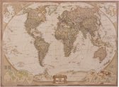 Vintage linnen wereldkaart - de wereld op linnen - 58 x 78 x 2,5 cm