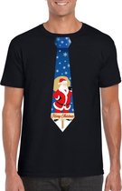 Foute Kerst t-shirt stropdas met kerstman print zwart voor heren S