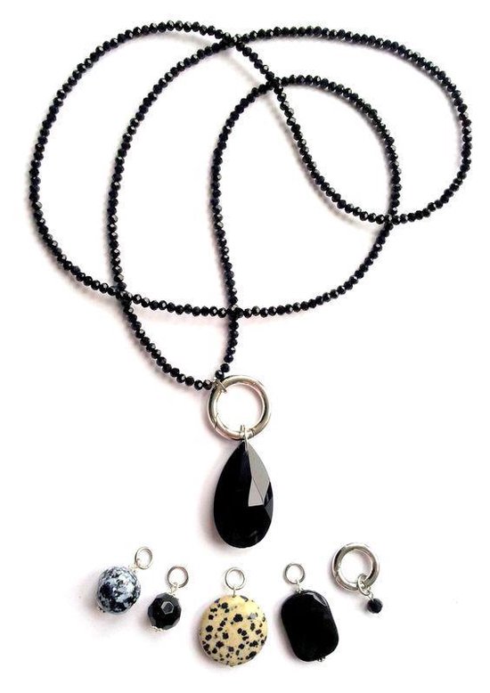 Jewellicious Designs Shiny Black multi ketting - zwart facet fijn met 5  hangers - clip... | bol.com