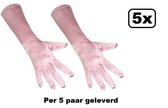 5x Paar Handschoenen satijn stretch luxe 40 cm baby roze