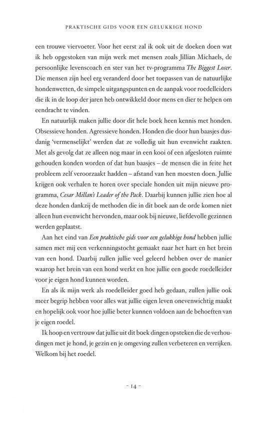 Pagina met tekst uit 'Praktische gids voor een gelukkige hond'.
