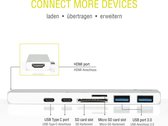 LEICKE USB C HUB 7 in 1 | 4K HDMI, 2X USB 3.0, SD-sleuf, Micro SD-sleuf, 2X USB C-slot | Thunderbolt 3 | Voor MacBook Pro 2016 & 2017 | zilver