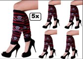 5x Paar beenwarmers Pirate zwart-rood