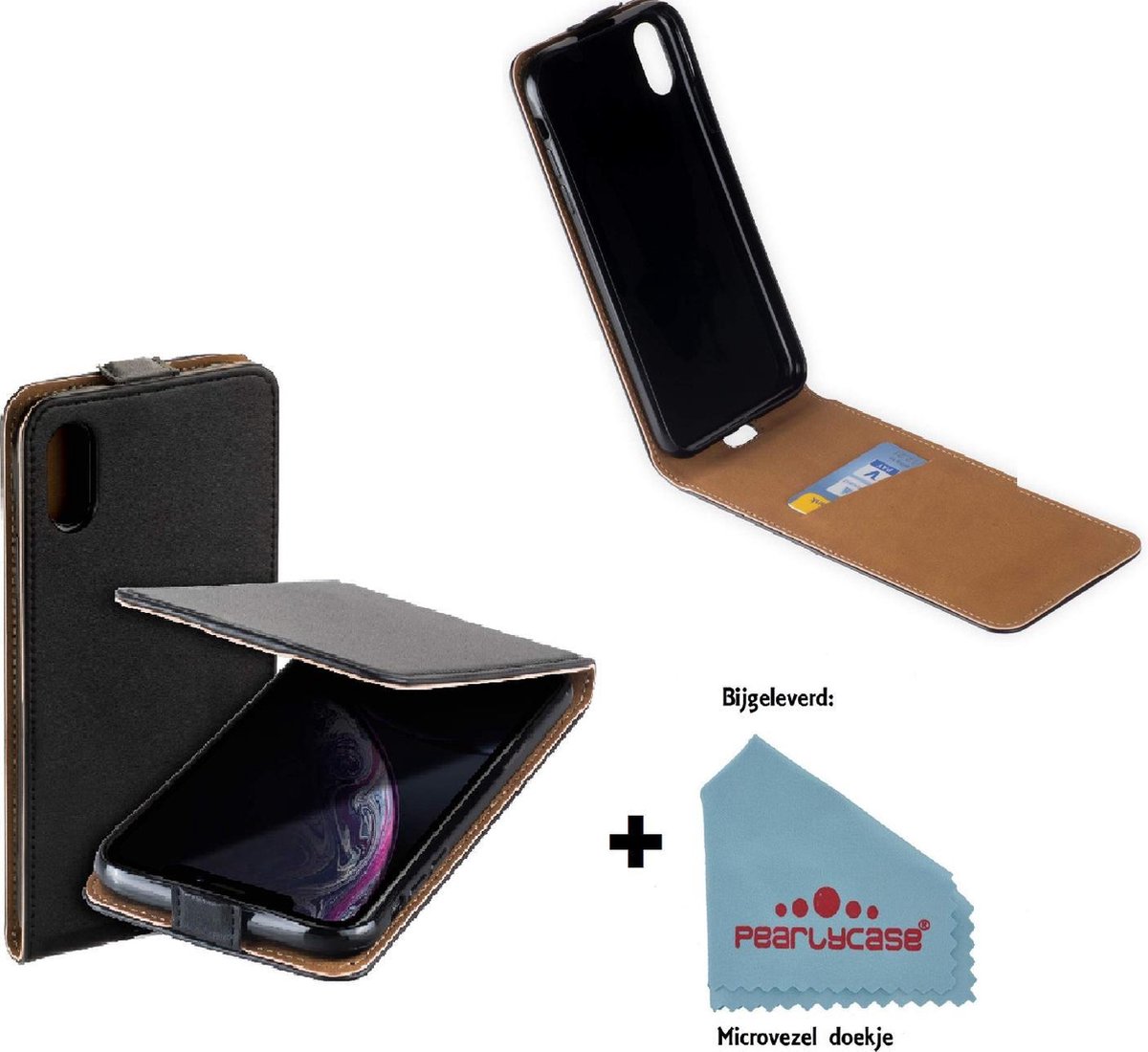 Pearlycase® Eco pu lederen zwart Flipcase Cover Hoesje Geschikt voor iphone XR