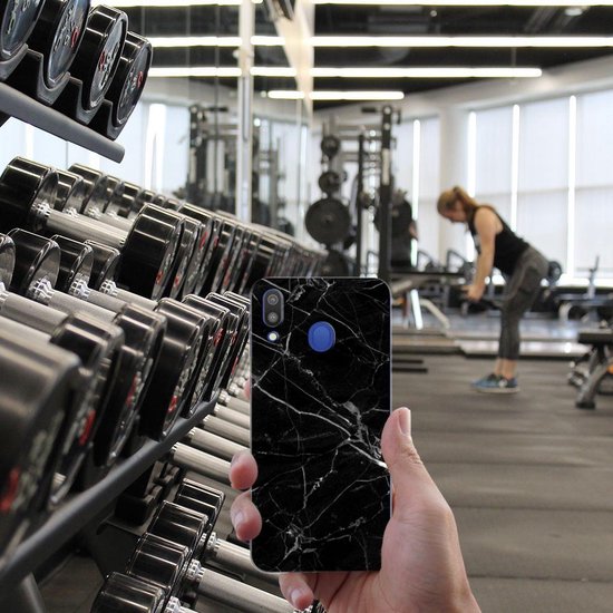 Bumper Housse Etui pour Samsung Galaxy M20 (Power) Coque Téléphone Marbre Noir