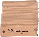 Labels - set van 100 labels thank you - lichtbruin - met gaatje - cadeaulabels - stevig karton - bedanken