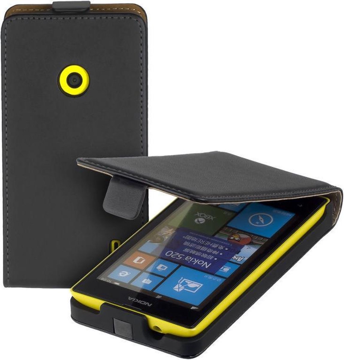 Lelycase Nokia Lumia 520 / 525 Eco Leather Flip Case Hoesje Zwart