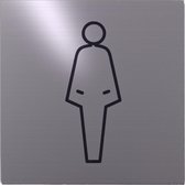 RVS deurbordje pictogram: Dames toilet modern | 5 jaar garantie | VIERKANT 125X125MM | Zelfklevend | Plakstrip