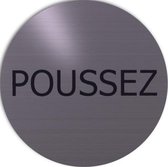 RVS deurbordje Franse tekst duwen: Poussez | 5 jaar garantie | VIERKANT 125X125MM | Zelfklevend | Plakstrip