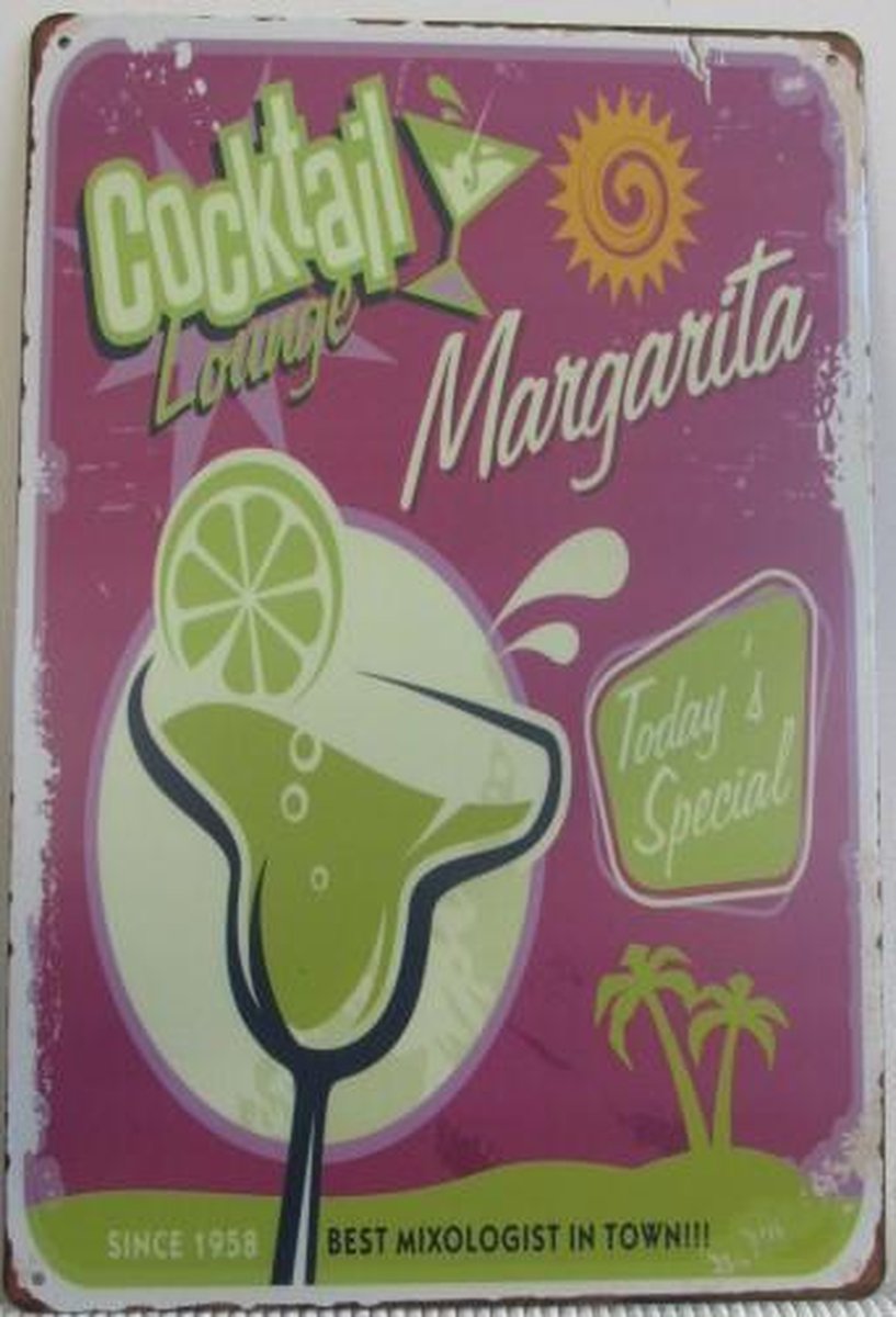 MARGARITA COCKTAIL - DRANK CAFE BAR KROEG METALEN - WANDDECORATIE - RECLAMEBORD - MUURPLAAT - VINTAGE - RETRO - WANDBORD - TEKST - DECORATIEBORD - NOSTALGIE - 30x20 cm nr 428