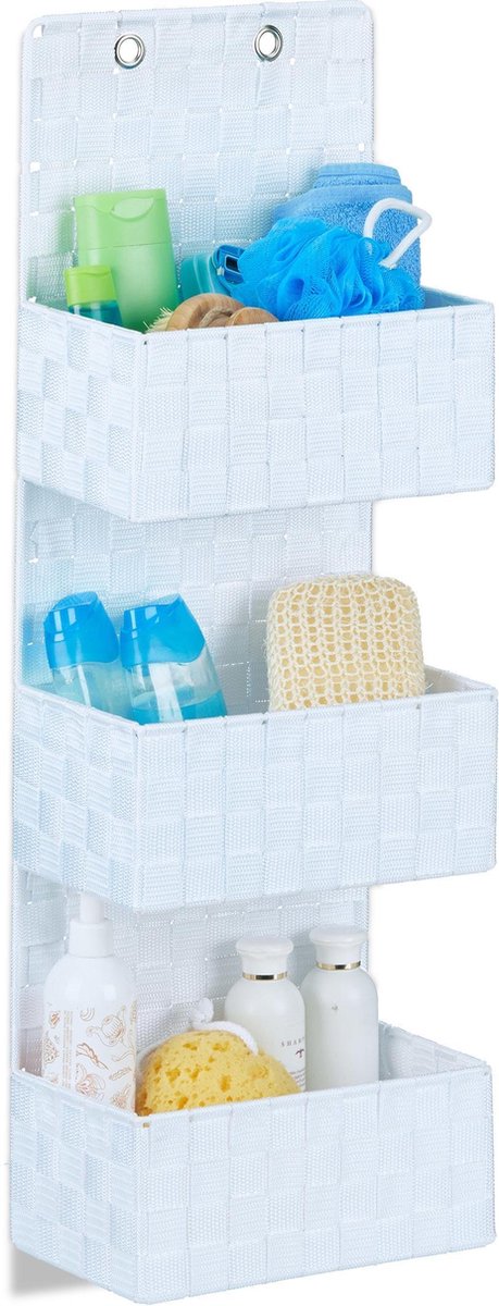 hangende opberger - met 3 vakken - deur organizer - 75 x 25 x 15 cm - wand - wit