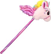 Pluche stokpaardje roze eenhoorn 76 cm