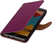 Paars Echt Leer Leder booktype wallet cover hoesje voor Samsung Galaxy A7 2016