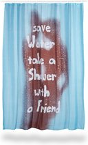 rideau de douche relaxdays turquoise, économisez de l'eau faites un spectacle avec un ami, bleu